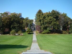 Walkway across the Town Green to Town Hall.